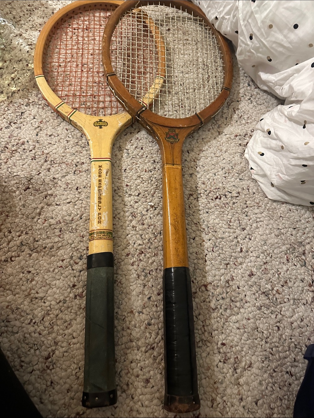 2 Vintage Wooded Tennis Racquets - Natural Wood Finish